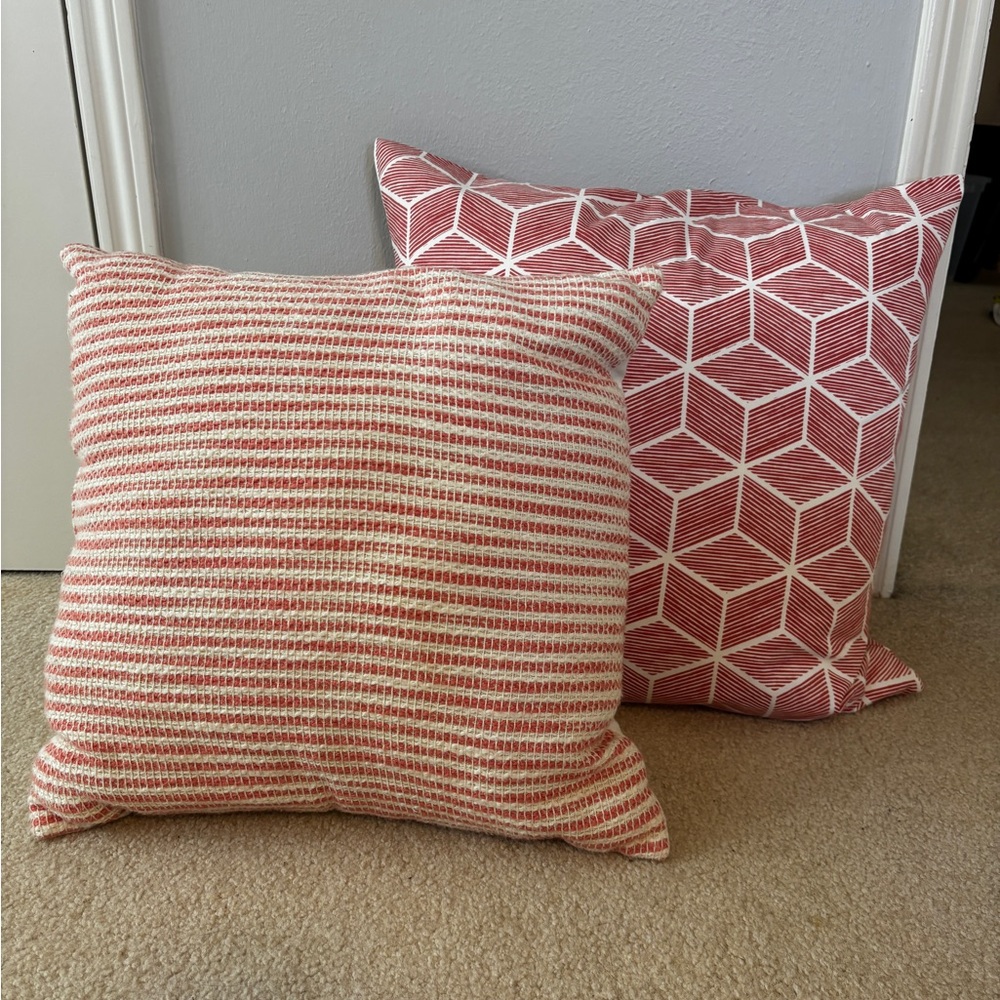 Coral and White Decorative Pillow Set